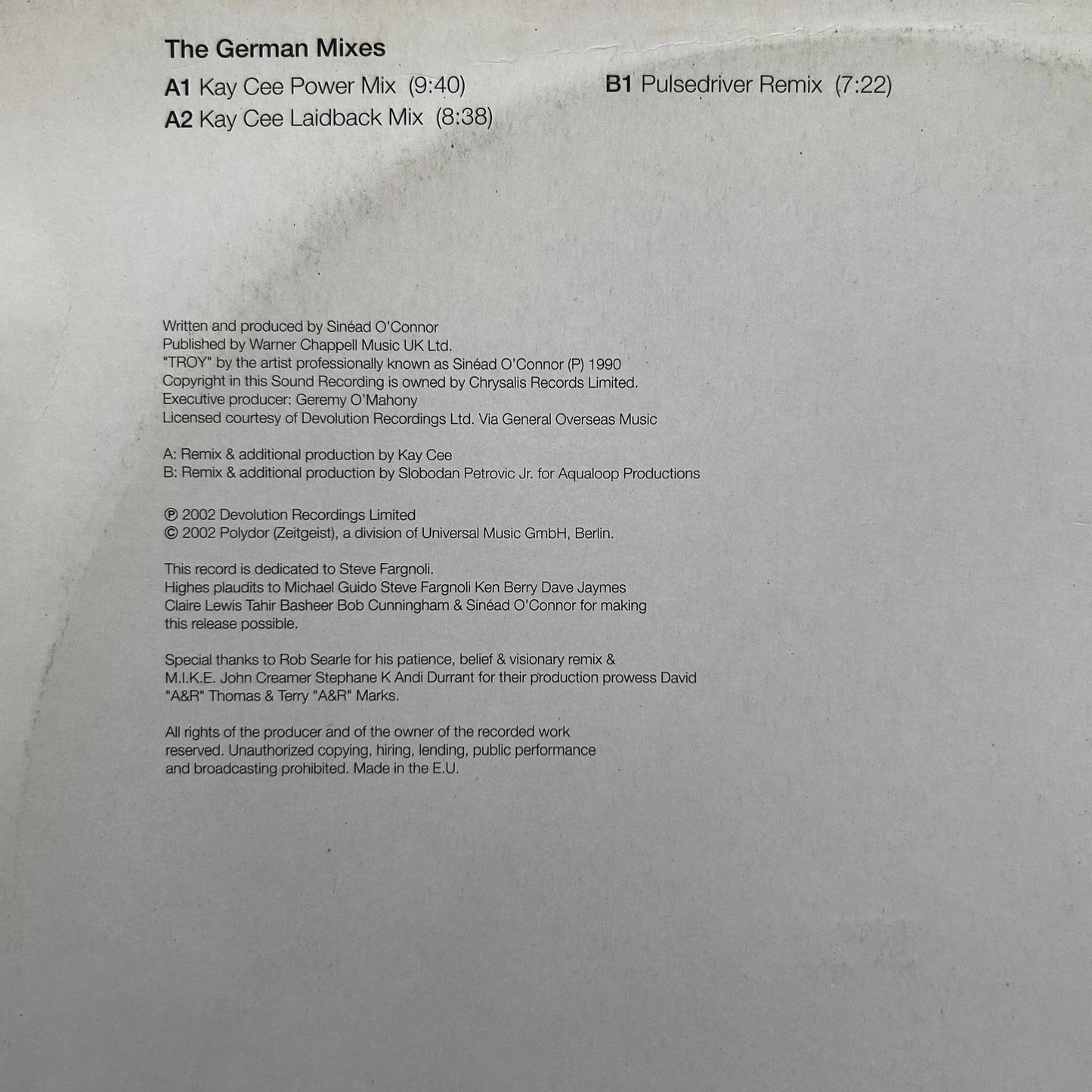 Sinéad O'Connor ‎– Troy (The Phoenix From The Flame) (The German Mixes)