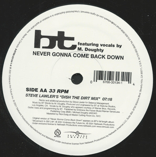 BT – Shame + Never Gonna Come Back Down