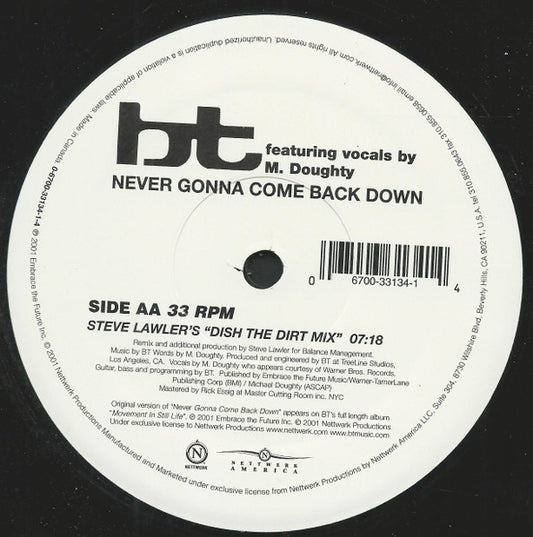 BT – Shame + Never Gonna Come Back Down